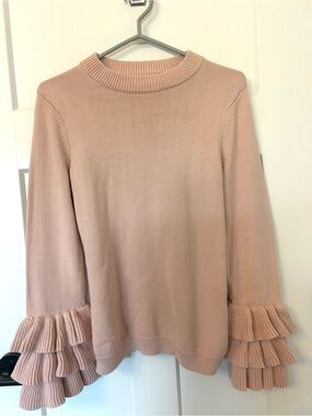 Karl Lagerfeld Paris Blush Sweater Tiered Ruffle Sleeve S